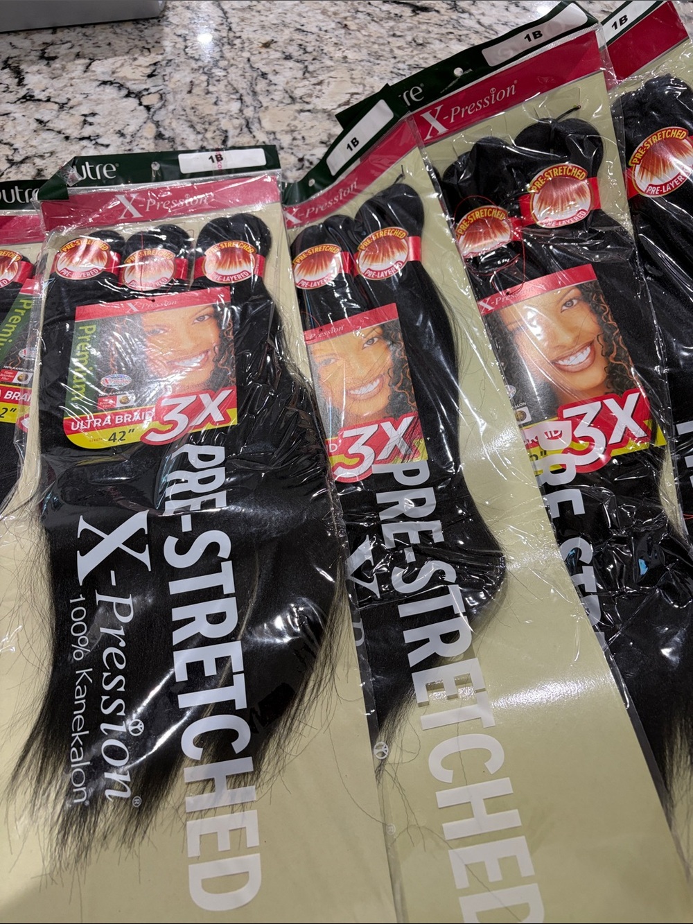 5 - packs Pre-Stretched 100% Kanekalon Synthetic Hair - 1B Black